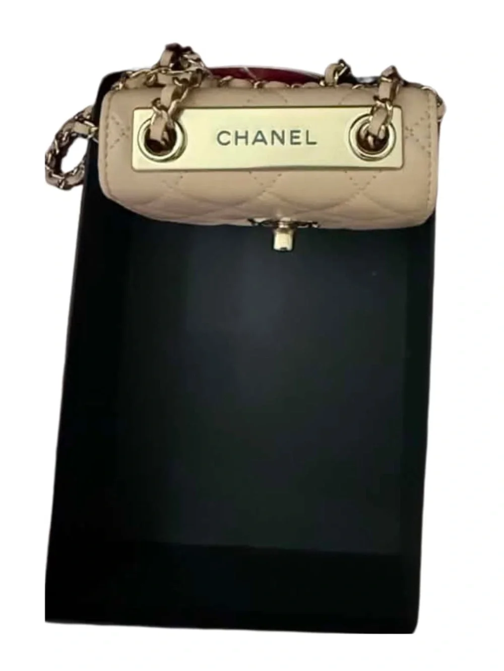 CHANEL Beige Quilted Lambskin Mini Chain Shoulder Bag with Gold CC